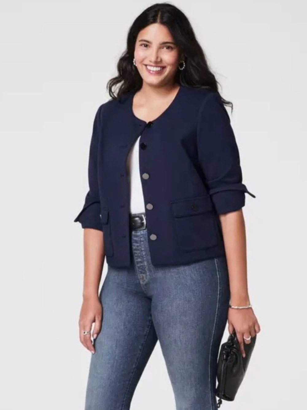SPANX Ponte Bomber Jacket Navy